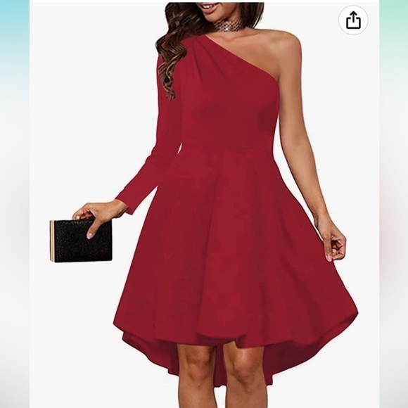 Dresses & Skirts - One Shoulder Long Sleeve Dress Elegant A Line High Low Hem Skater NWT Small